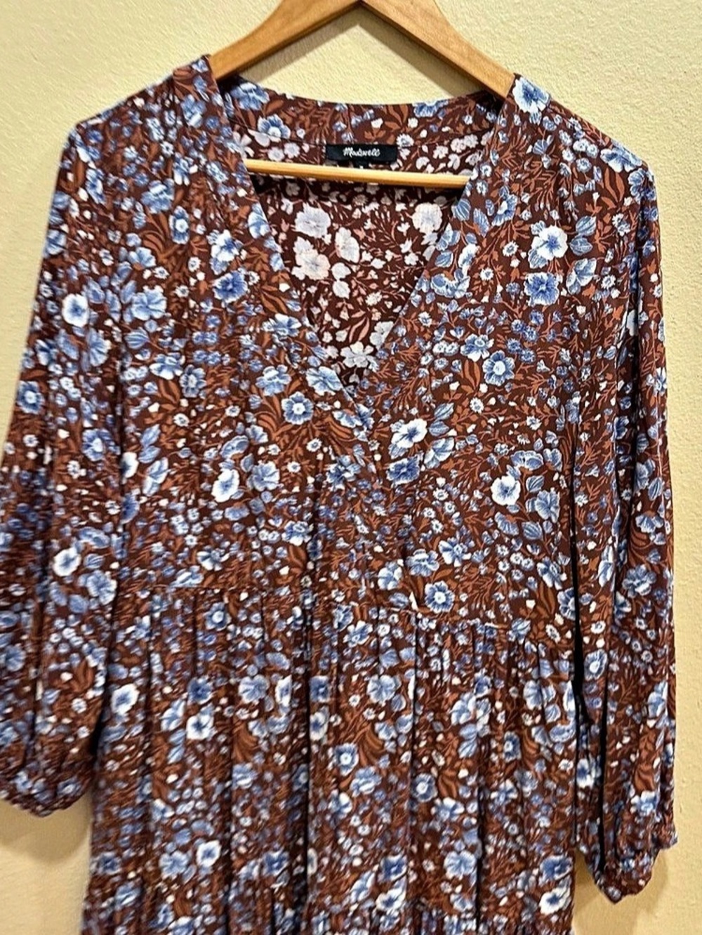Madewell Floral challis Woodland Floral Maxi Dress in Brown & Blue Size Medium - Picture 10 of 11